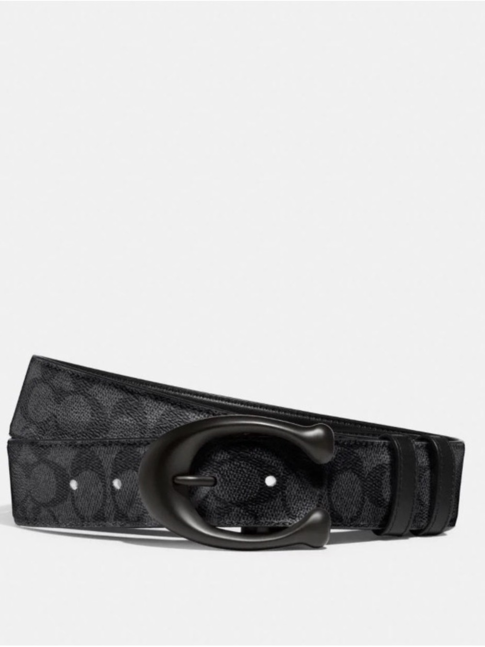Coach Men's Signature Canvas Belt in Black with Matte Black 'C' Buckle